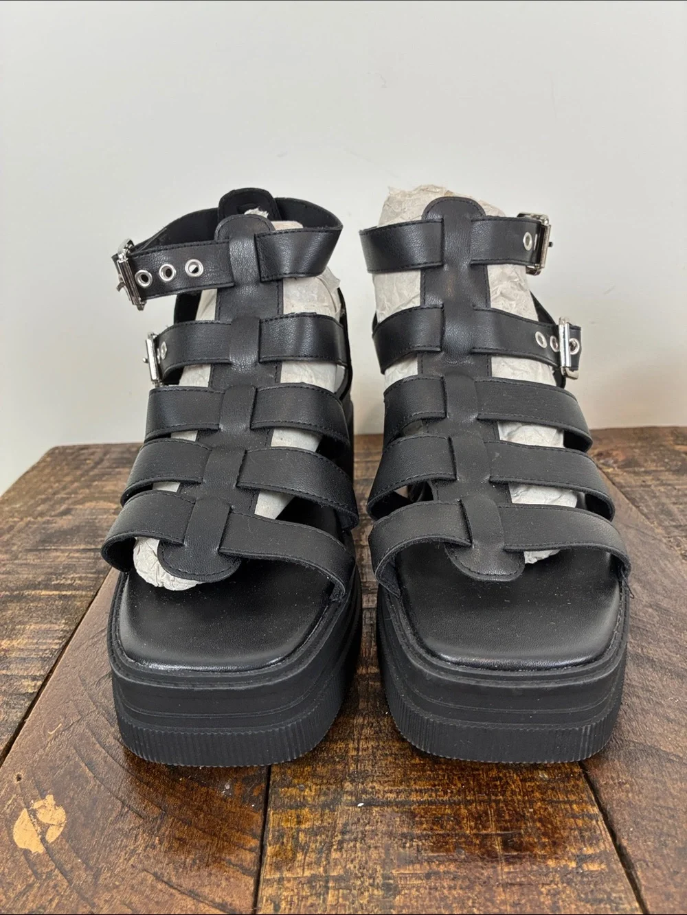 ASOS Black Strappy Platform Sandals NWOT Women's 8 Chunky Heel Y2K 90s Ankle